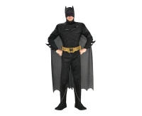 Includes: Batman muscle chest jumpsuit with boot tops, headpiece, cape and belt